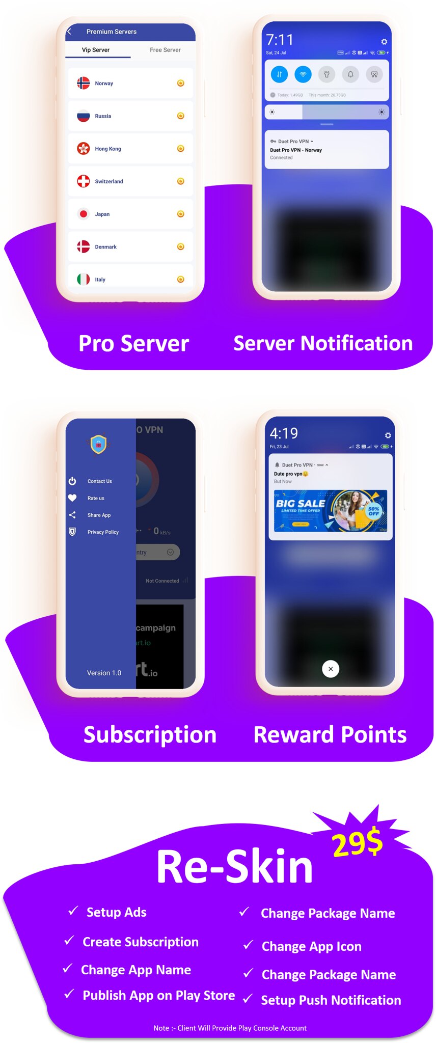 Duet Pro VPN App | Secure VPN App & Fast VPN | Subscription | StartApp Ads | Facebook & Admob Ads - 4