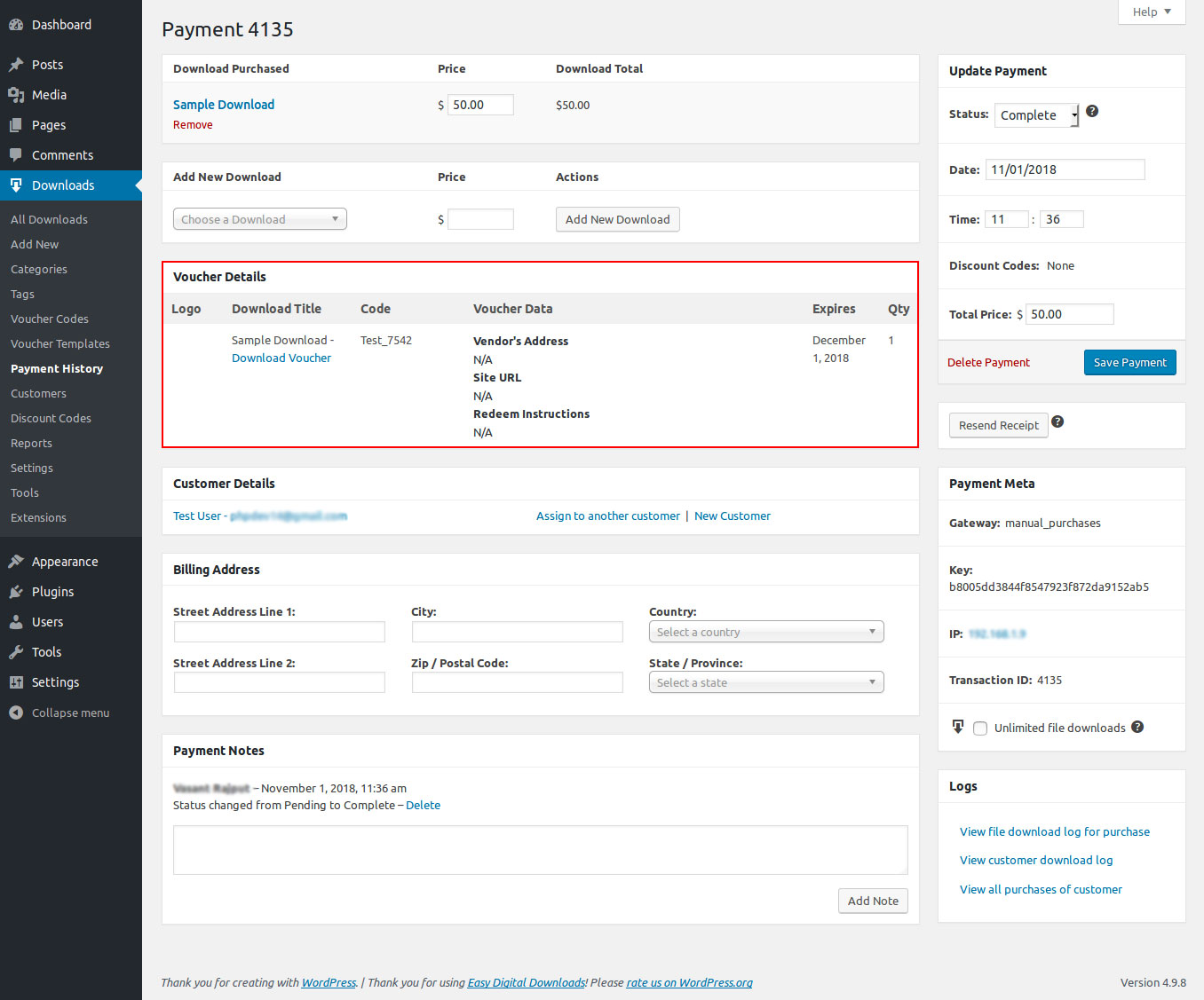 Manual purchase edit payment