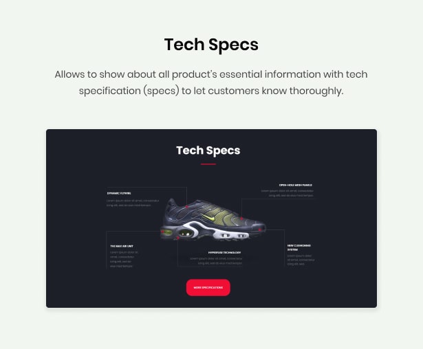 Liftsupply Single Product WordPress Tech Specs