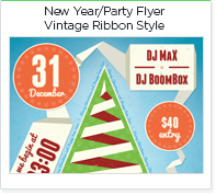 New Year Party poster ribbon style