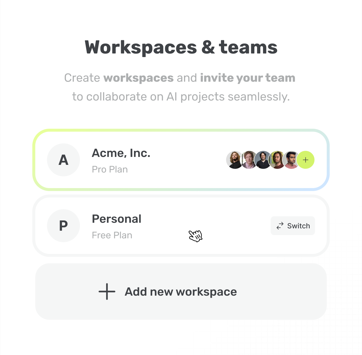 Workspace and Teams, share with workspace or keep private aikeedo @heyaikeedo