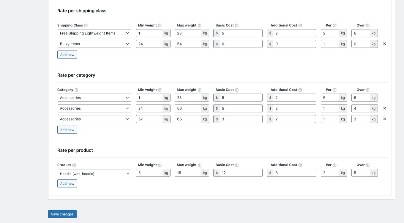 Shipping Zones WooCommerce