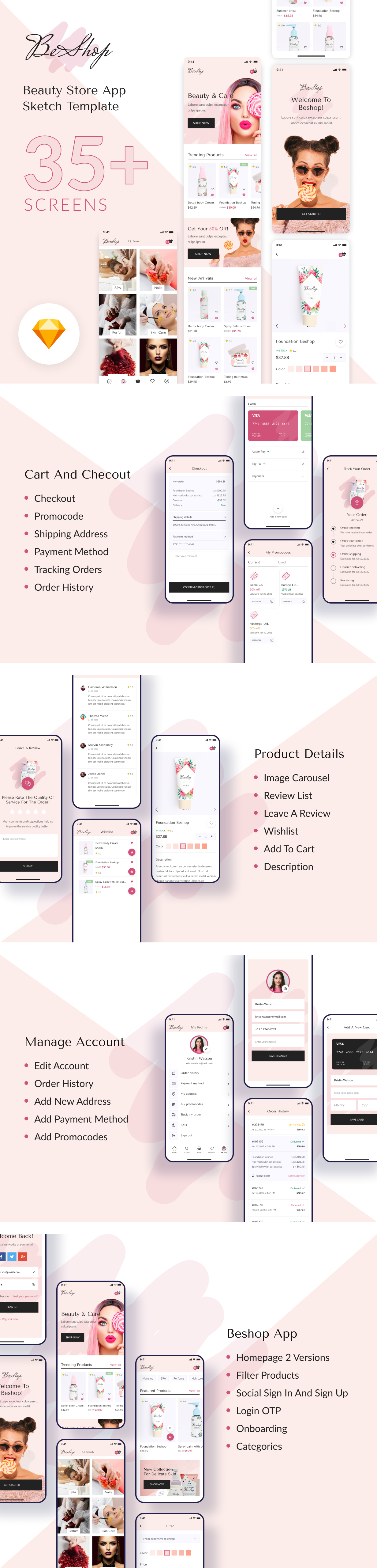 BeShop - Beauty Store App Sketch UI Template - 3