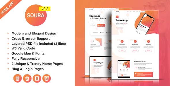 Soura - HTML5 App Landing Page - Technology Site Templates