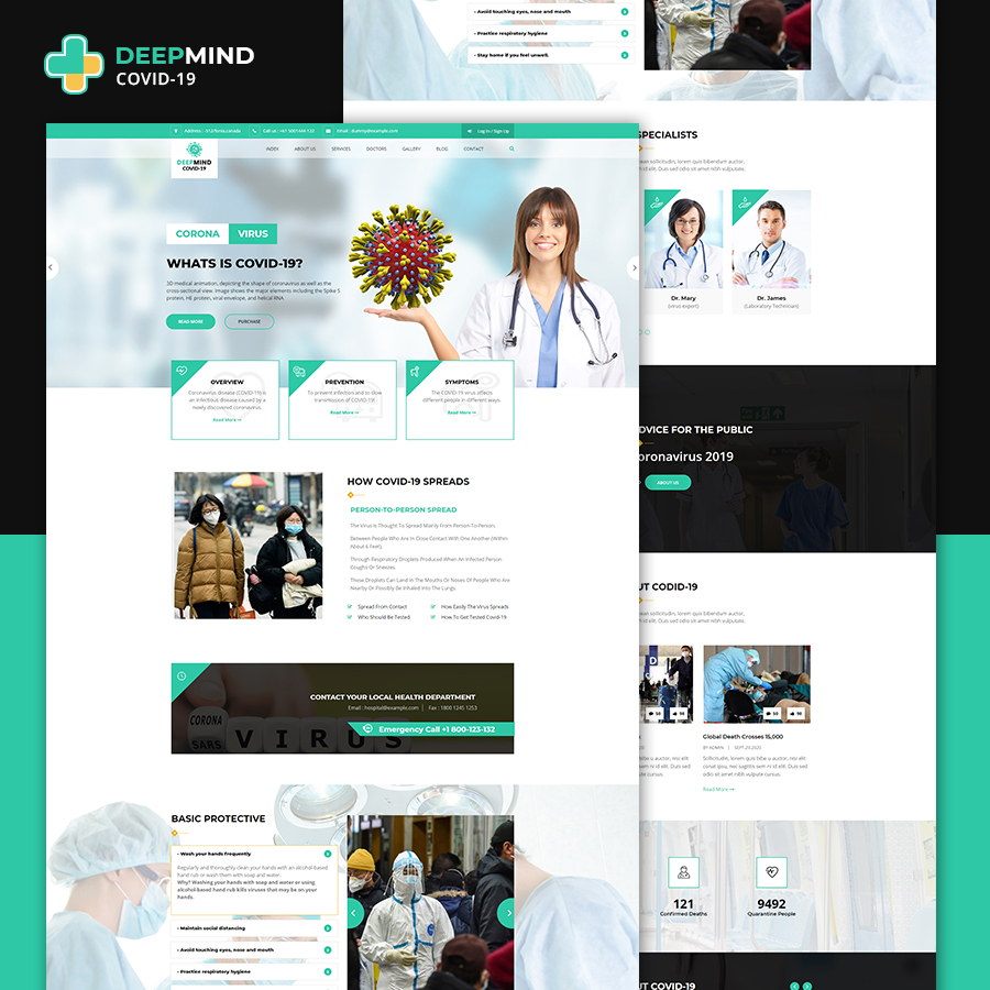DeepMind Coronavirus, Hospital and Heath HTML Template - 1