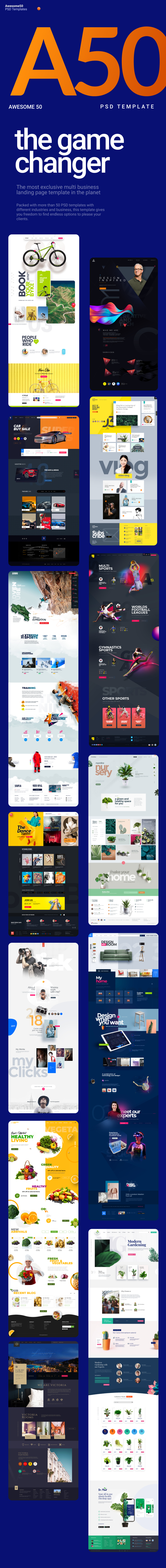 Awesome50 | A Wholesale Collection of 50 Multi Business Landing Pages and Home Pages PSD Template - 4