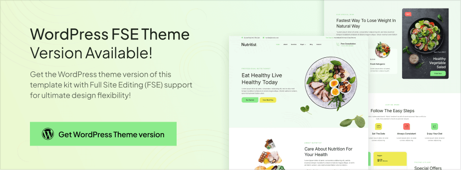 Nutritist – Healthy Food & Nutrition Coach Elementor Template Kit - 1