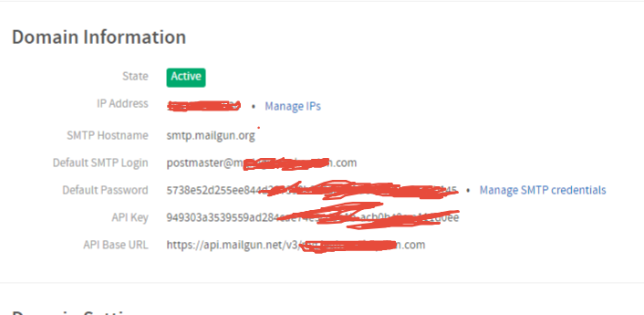 Mailgun settings Screenshot