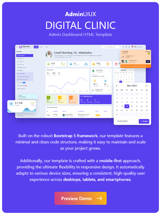 DigiClinicUIUX Bootstrap 5 Admin Dashboard HTML Template 1