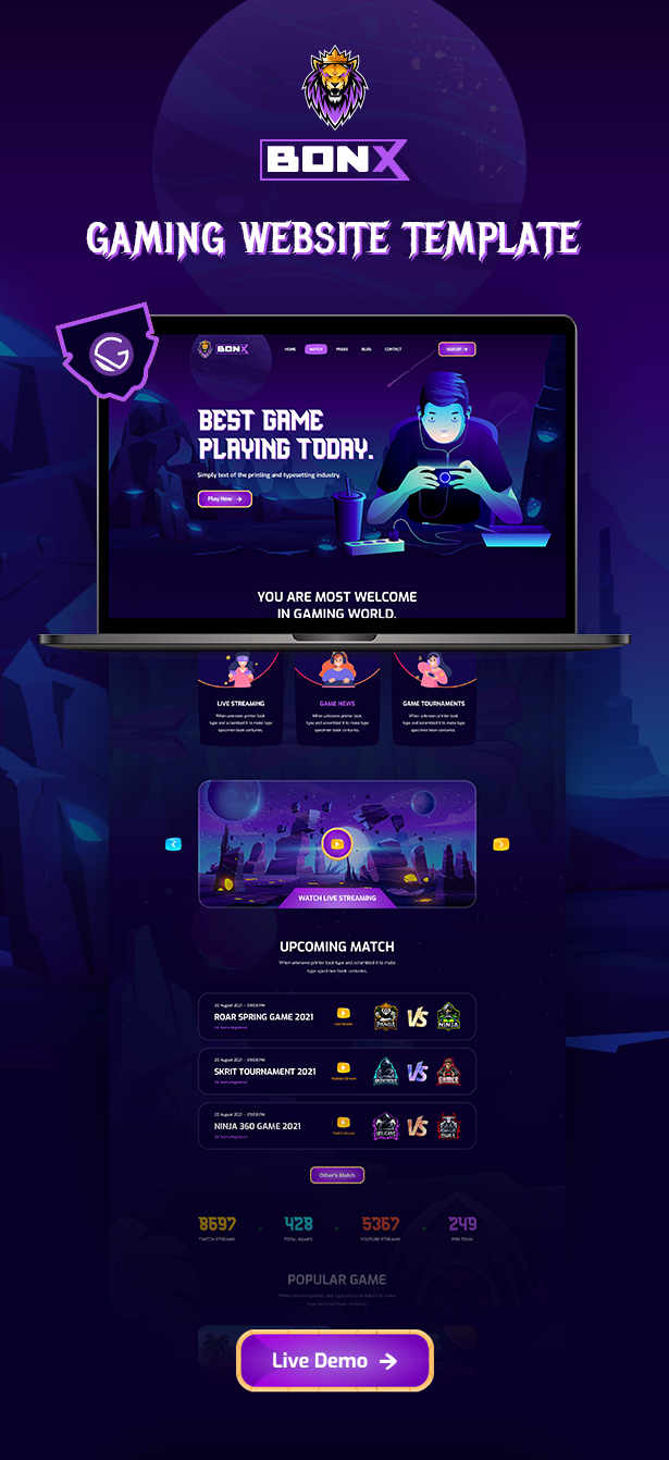 Bonx - React JS Gaming Website Template with Gatsb, Site Templates ft. game  & portal - Envato Elements