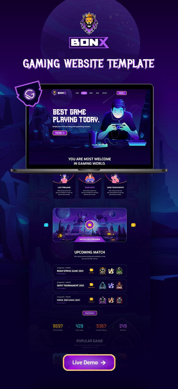 Bonx - React JS Gaming Website Template with Gatsby App Template 