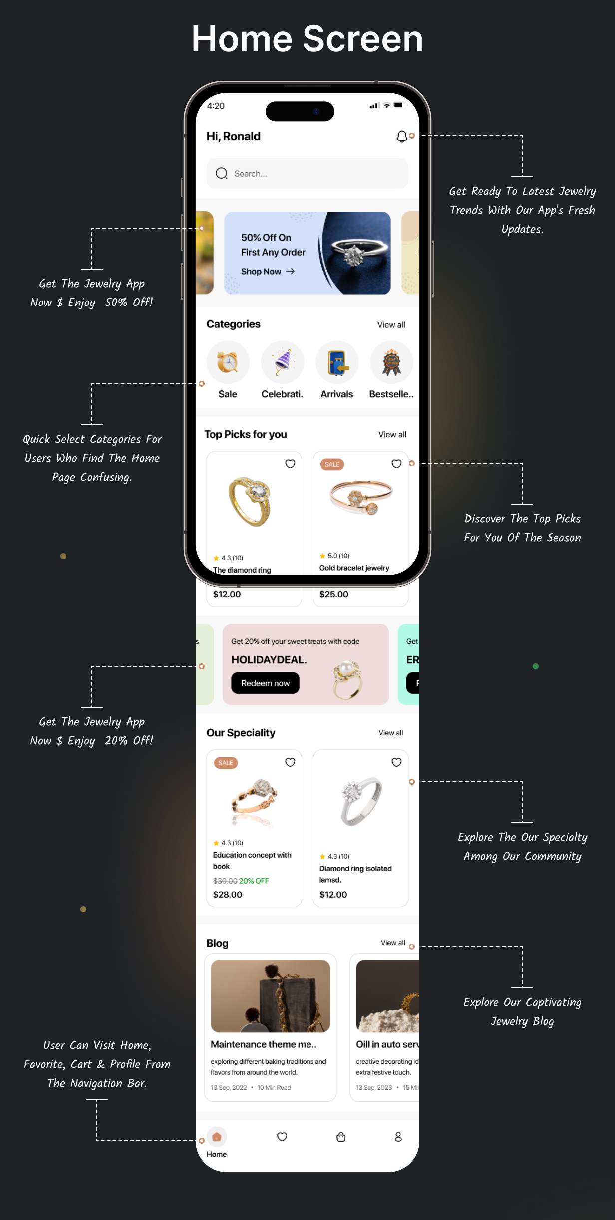 JewelLuxe E-commerce UI Template: Jewellery Shopping App in Flutter(Android, iOS) | OrnamentHub App - 9