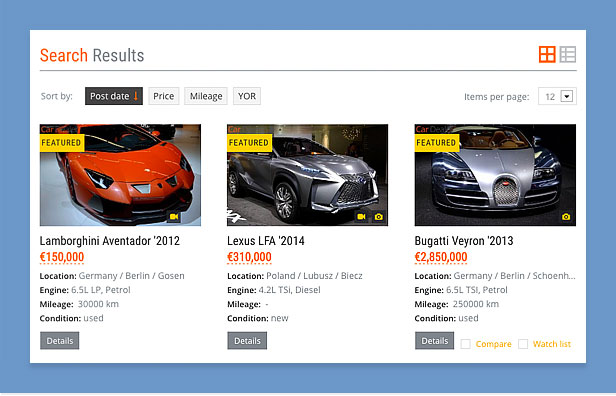 car dealer wordpress theme filtering