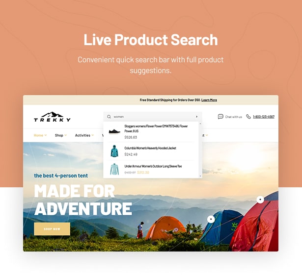 Trekky Outdoor Gear WooCommerce Theme live search