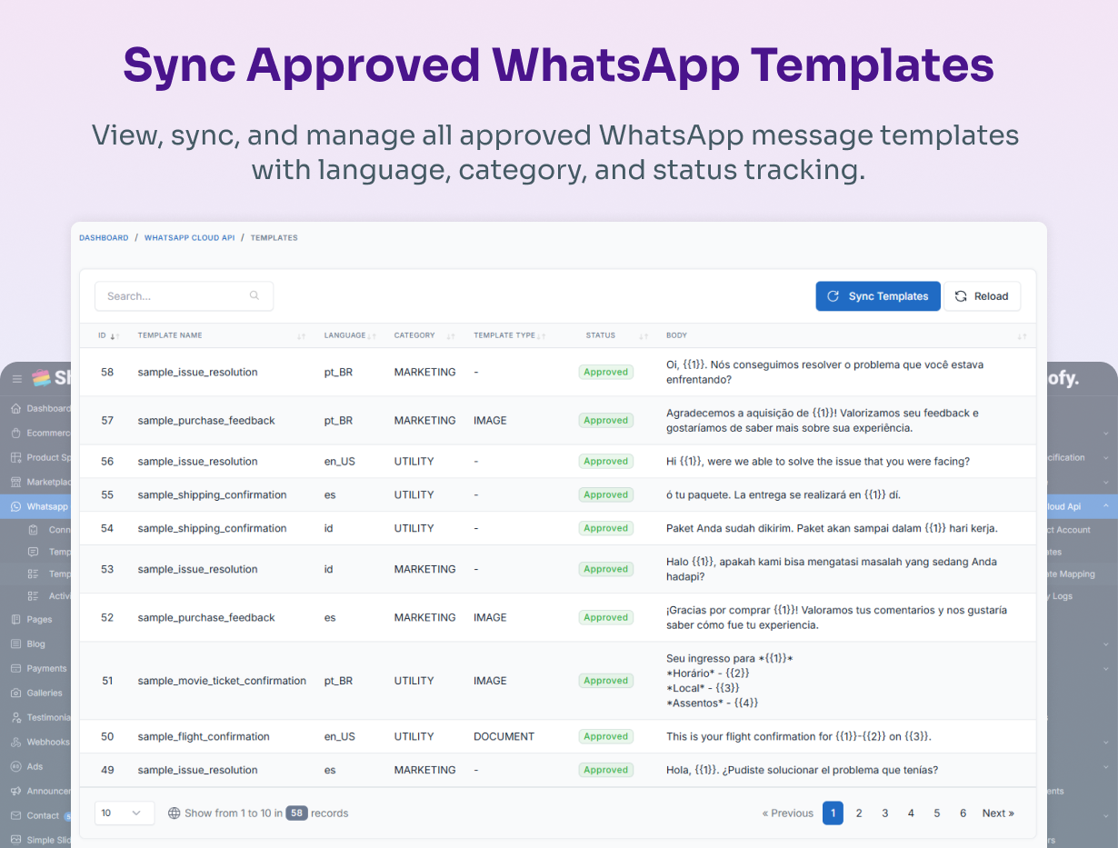 Manage and sync WhatsApp templates in Shofy