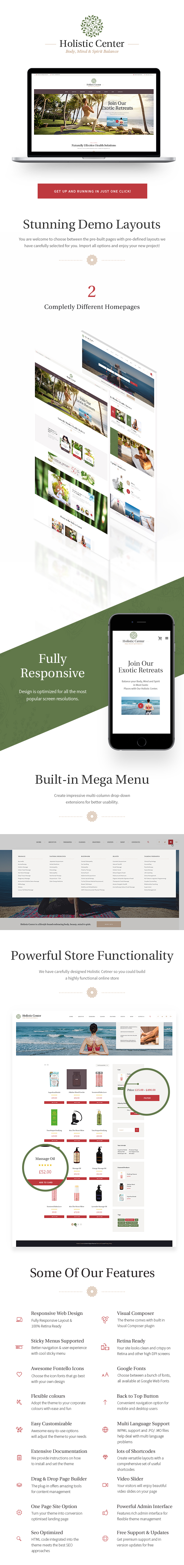 Holistic Center - Wellness and Spa WordPress Theme features