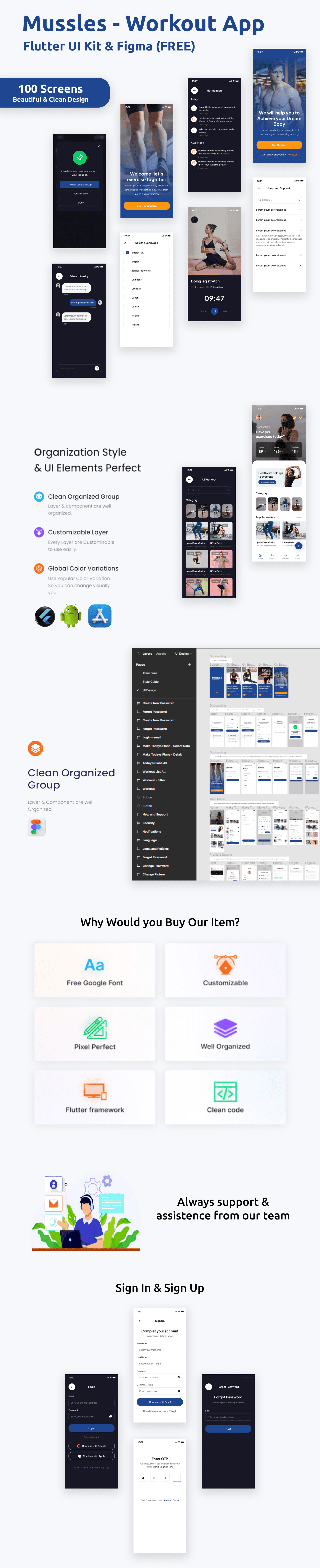 Workout Apps | UI Kit | Flutter | Figma FREE | Mussles - 2