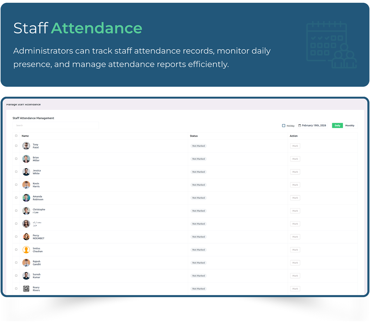 Staff attendance