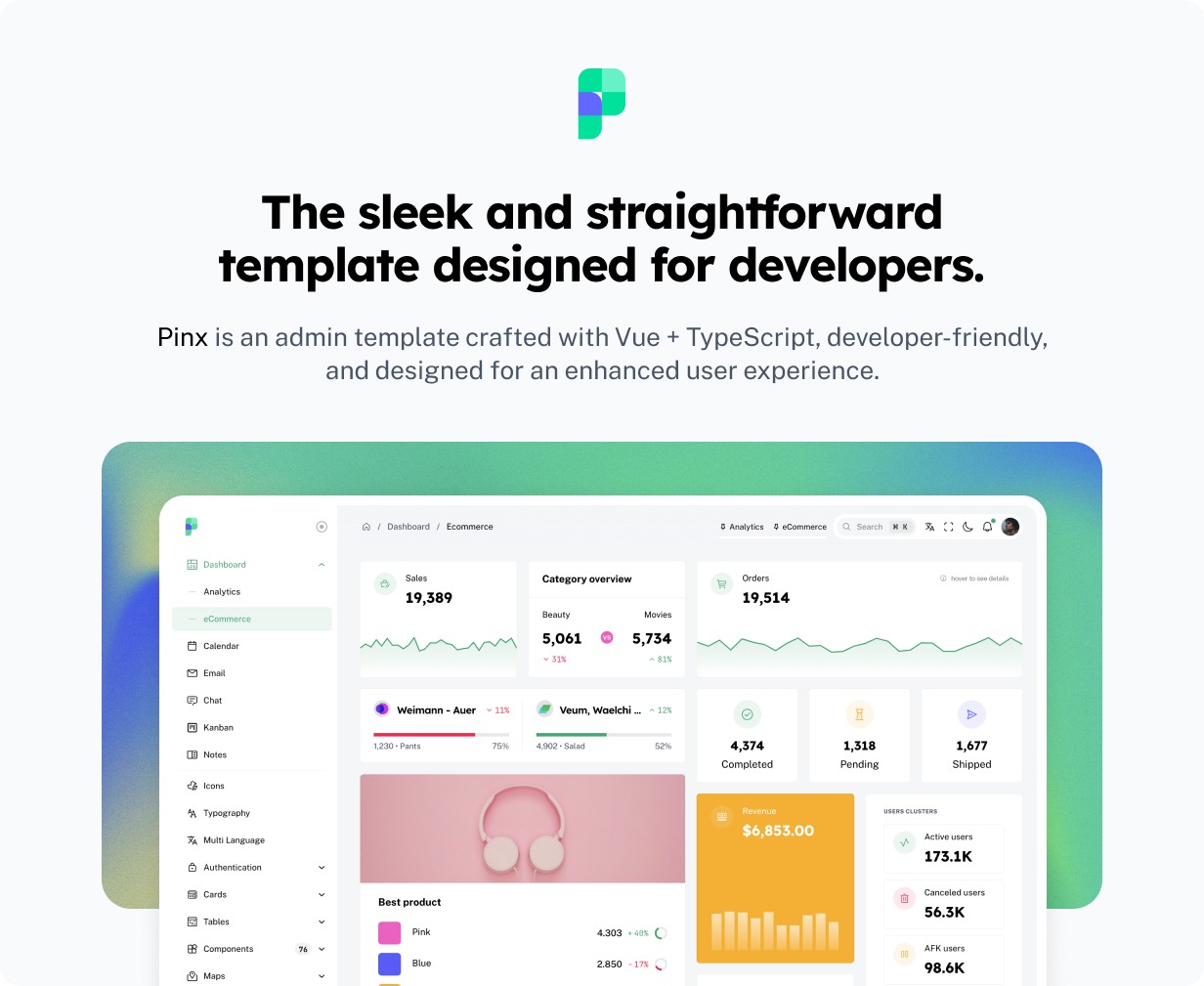 Pinx Admin Template - Hero Section