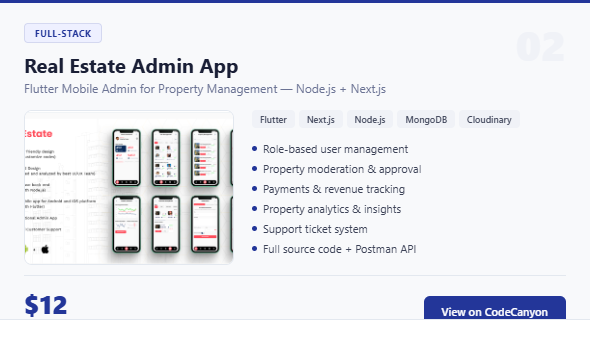 Real Estate Admin App — Flutter + Node.js + Next.js