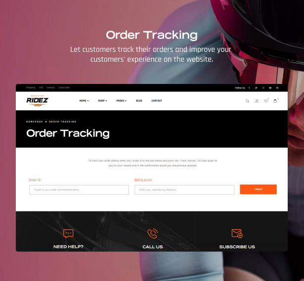 Bike Store WordPress Theme Order Tracking