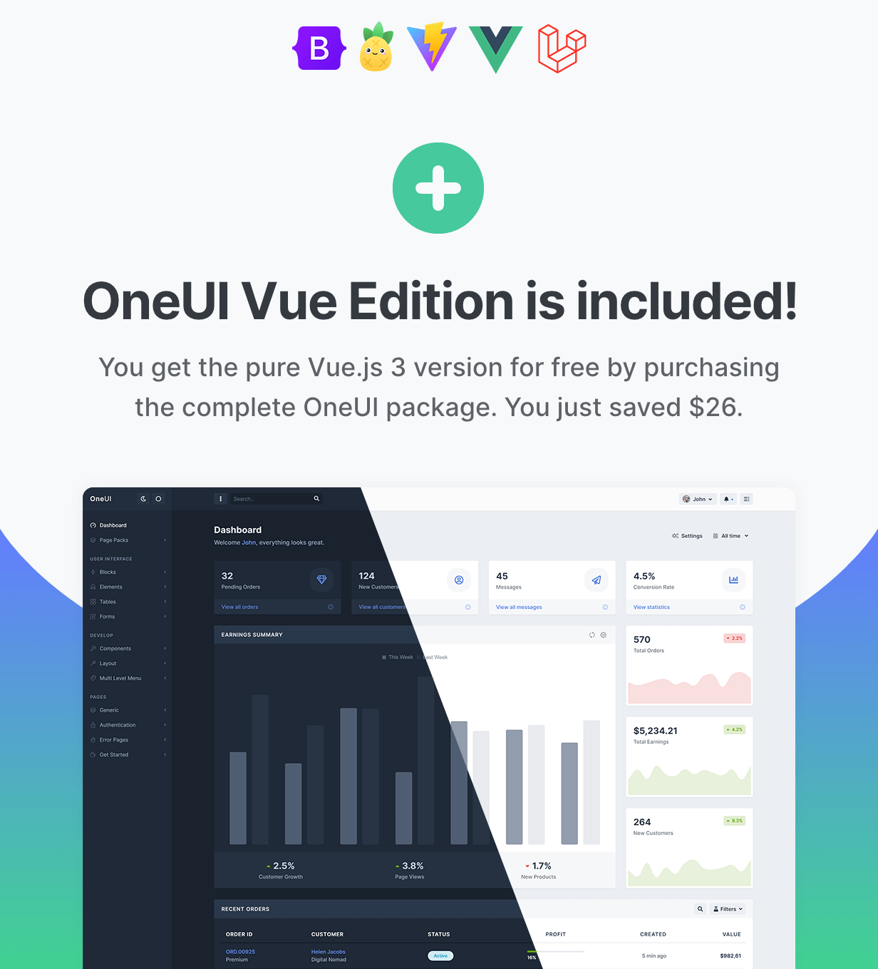 OneUI - Bootstrap 5 Admin Dashboard Template, Vue Edition & Laravel 11 Starter Kit - 5