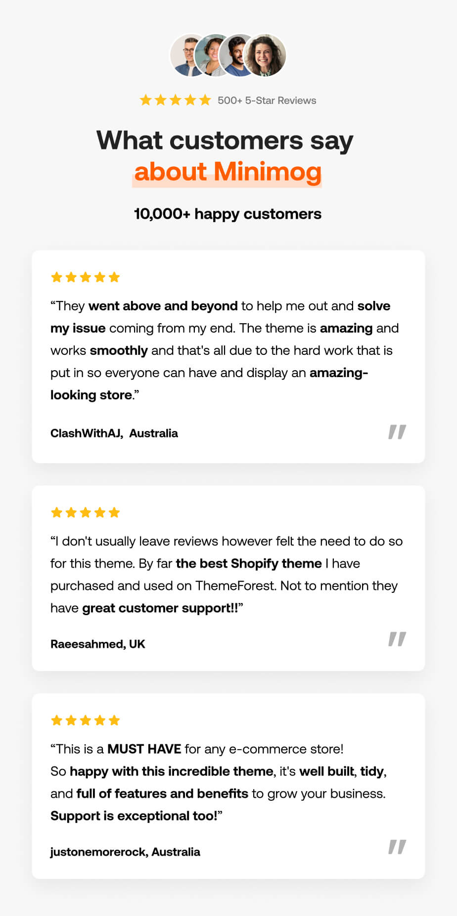 Minimog - Next-gen Multipurpose Shopify theme 2.0 - What they say about Minimog