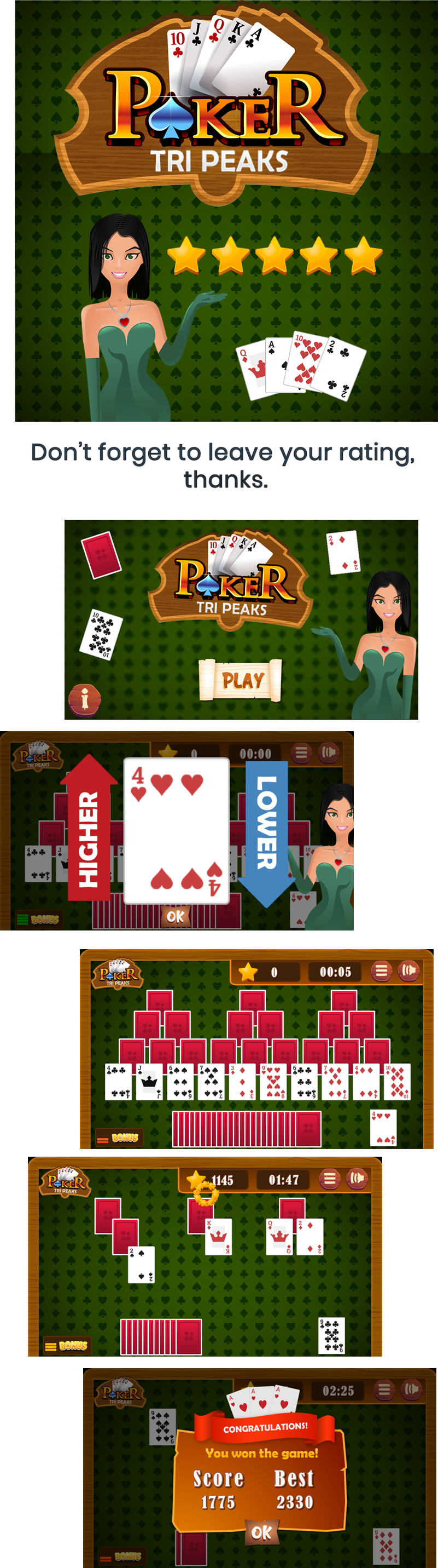 Tri Peaks Poker HTML5 Game - Construct 3 (.c3p) by NewnessGames | CodeCanyon