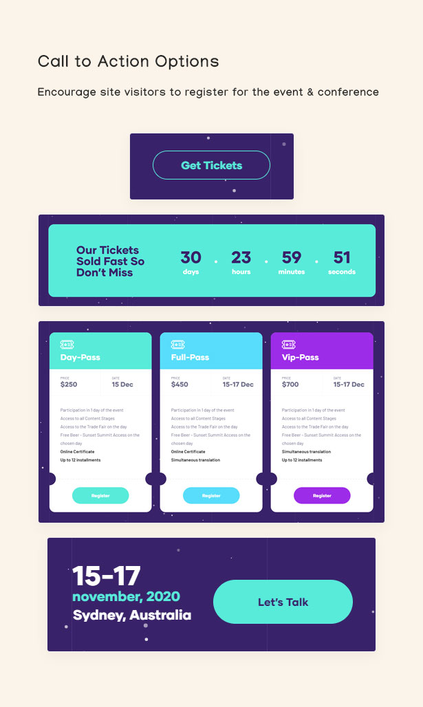 WiTalk Conference WordPress Theme Attractive Call to action button