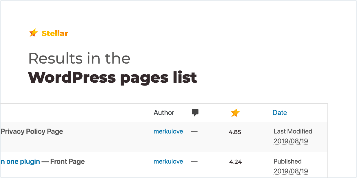 Resultados na lista de páginas do WordPress