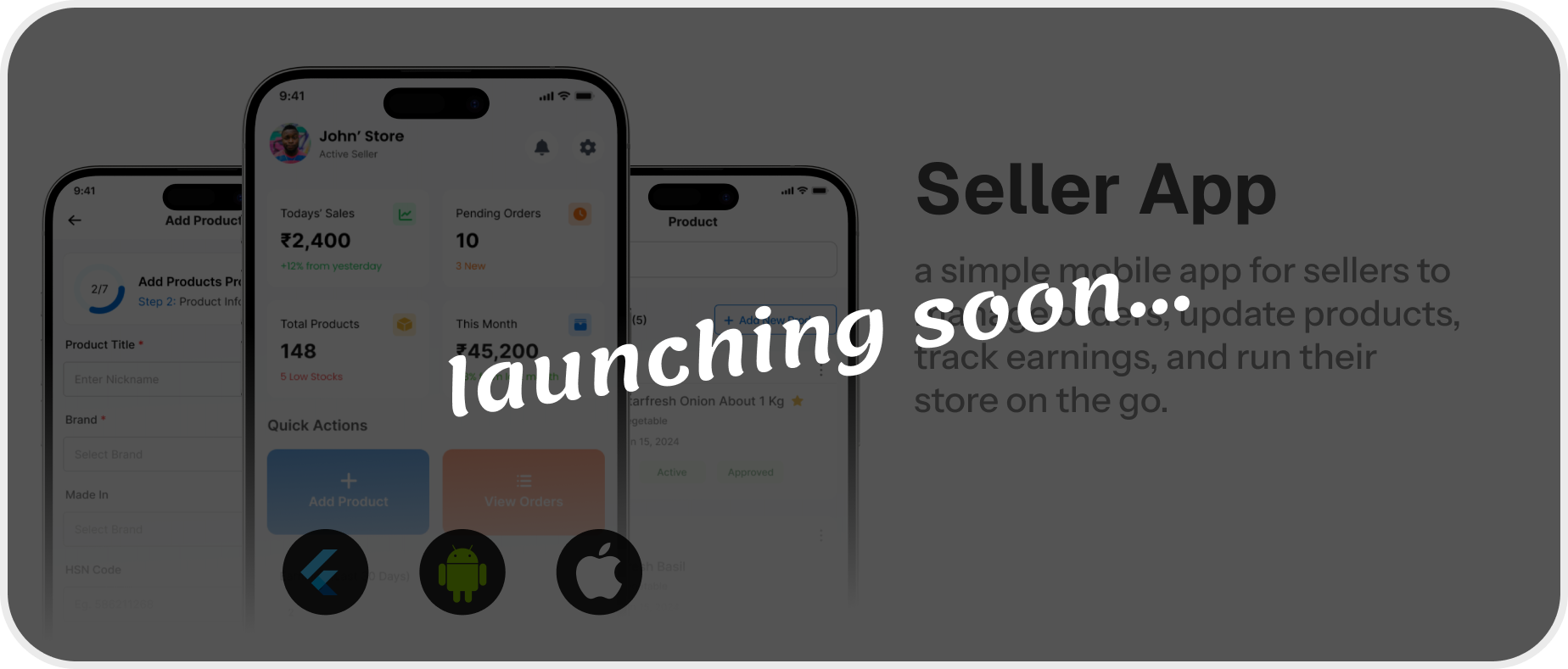 Seller App - Hyperlocal - Multivendor Complete Flutter App, Admin panel and Website