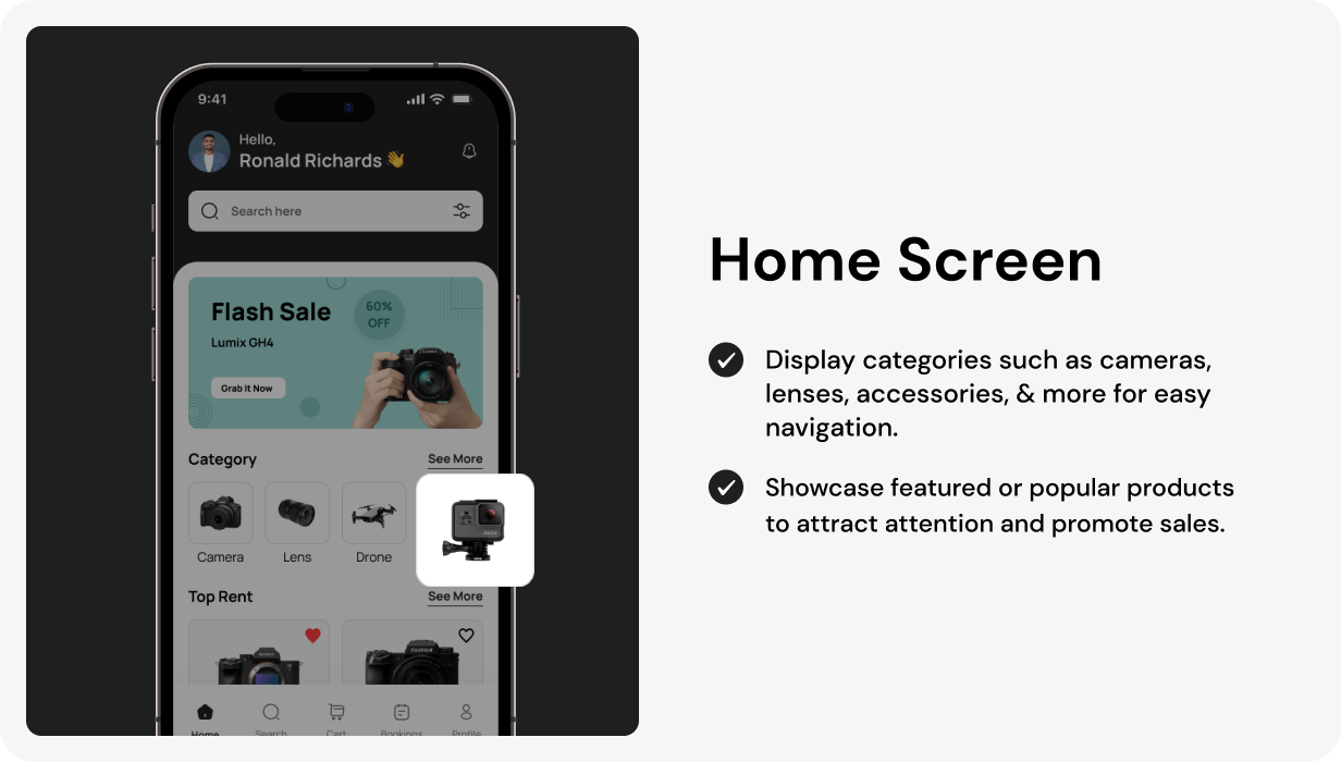 ClickRent UI template | Online Camera Rental App in Flutter | CamExchange App Template - 6