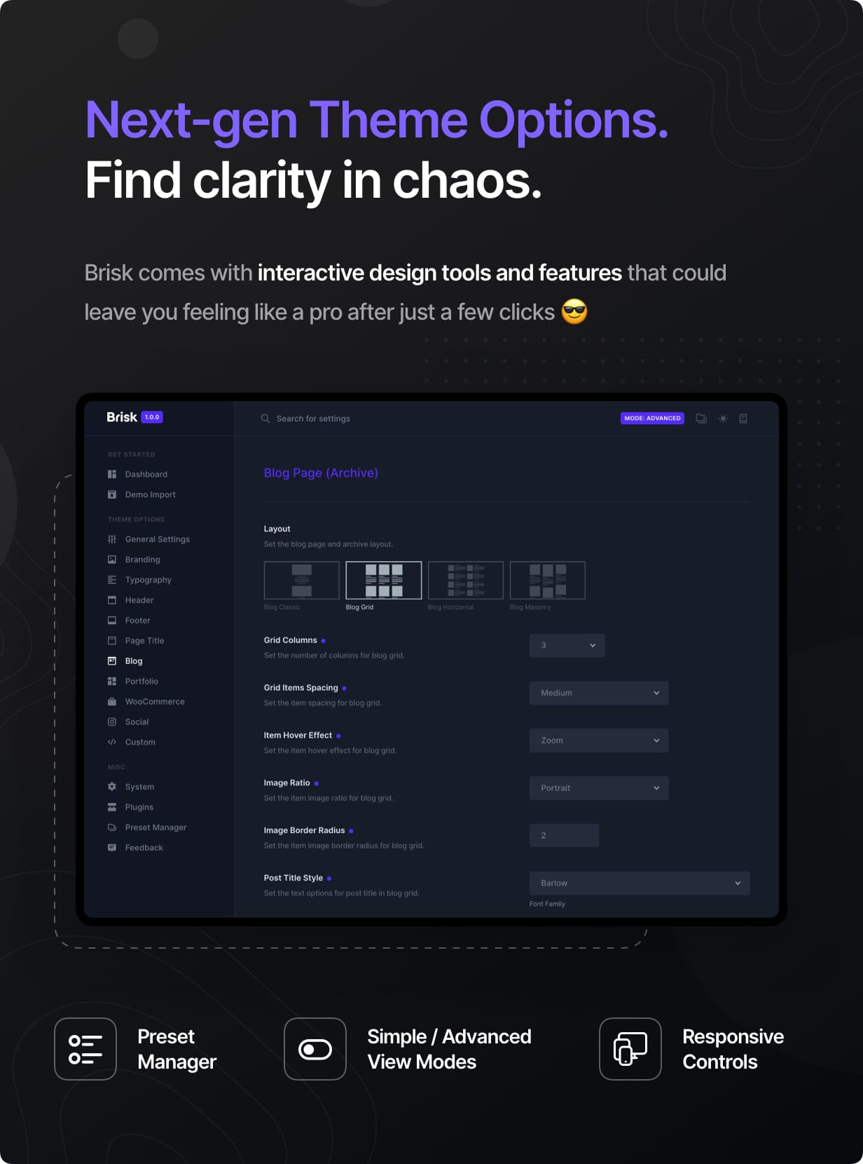 Next-gen Theme Options. Find clarity in chaos.