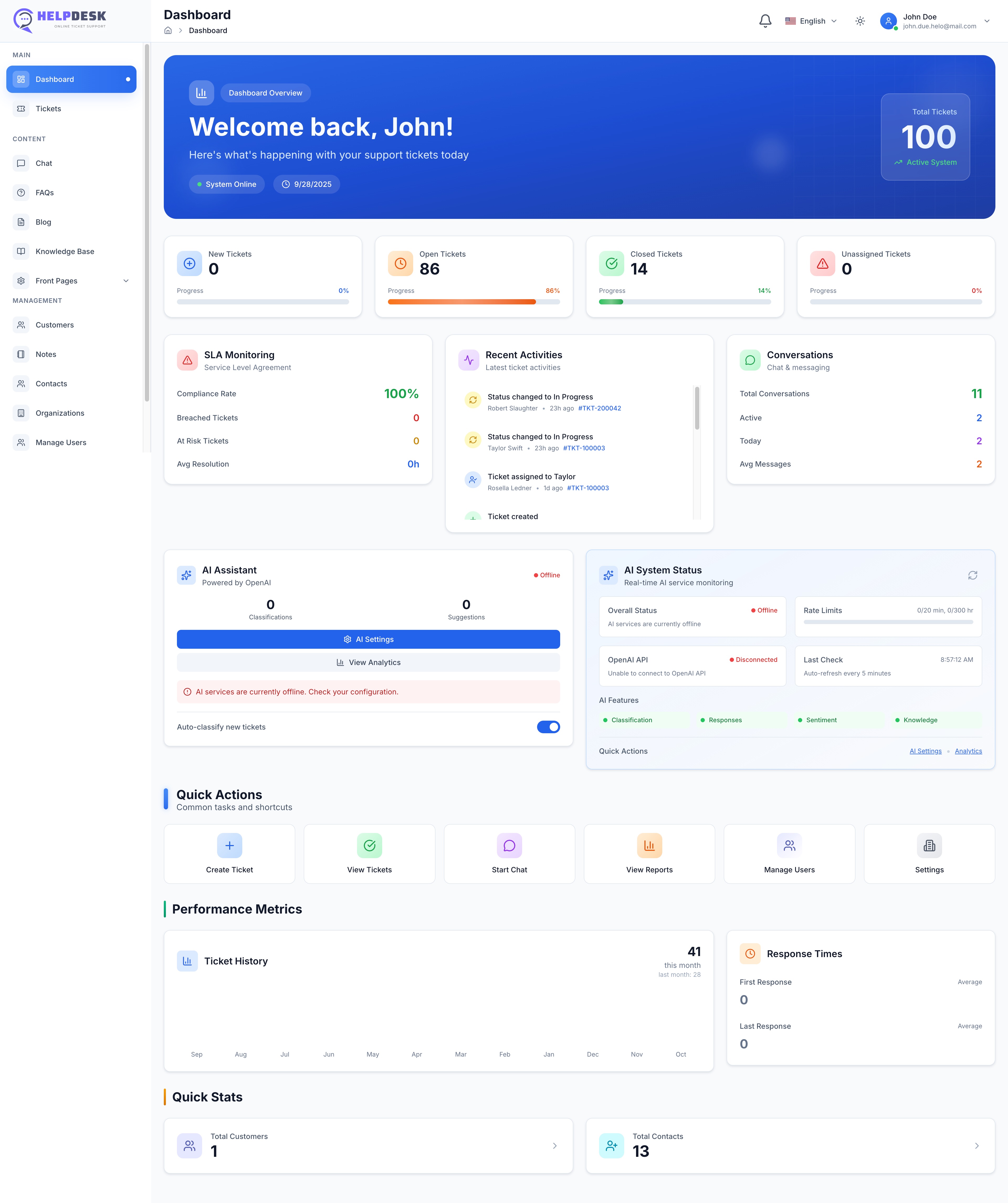 HelpDesk Pro - AI-Powered Customer Support Dashboard