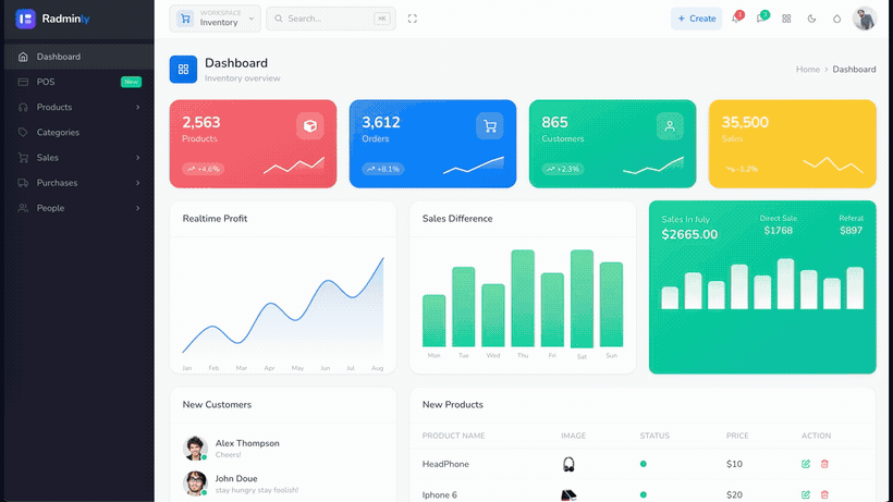 Radminly Laravel 12 admin template preview