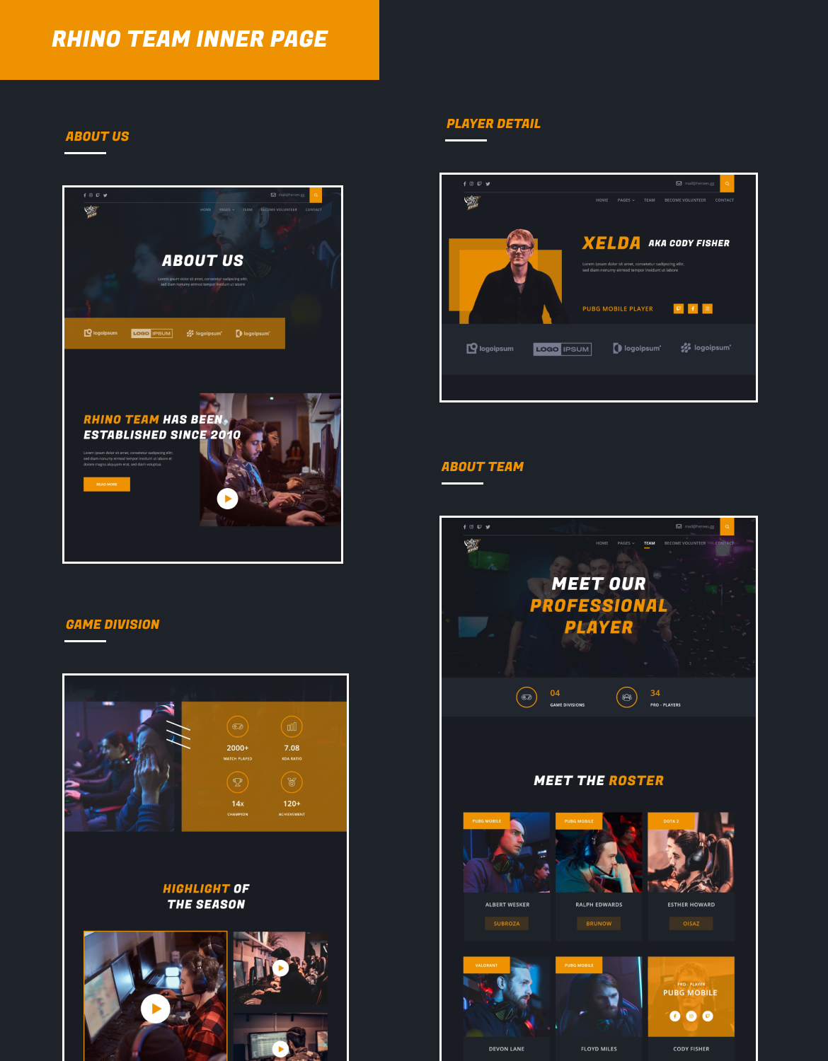 Rhino Team - eSport & Game Events UI Kit - 2