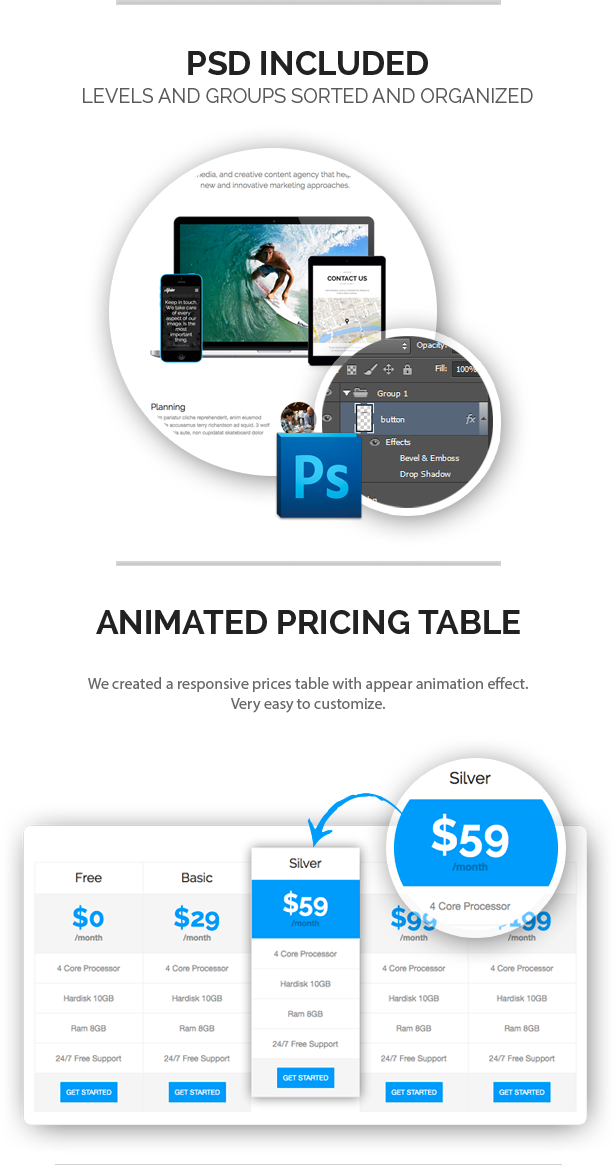 PSD and pricing tables