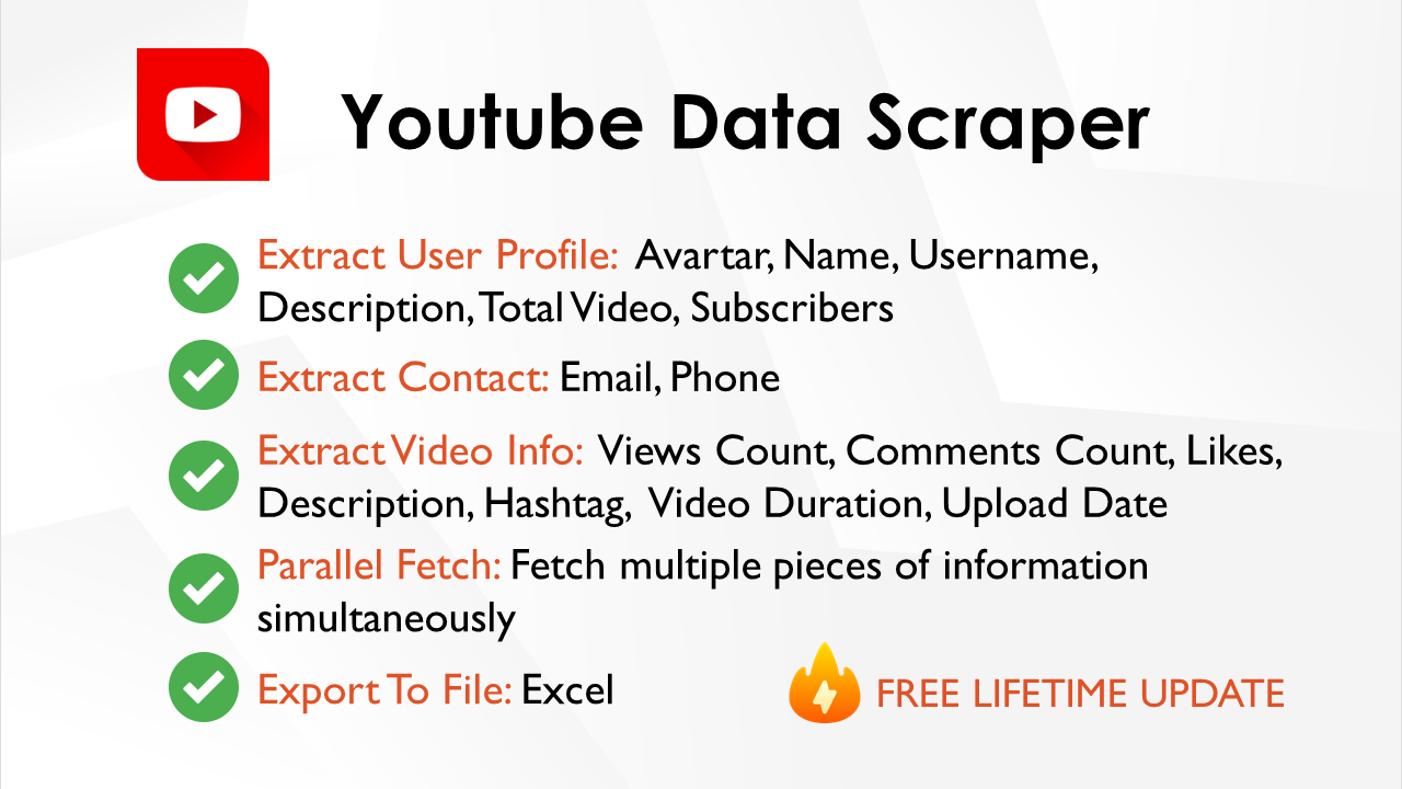 Youtube Data Scraper features