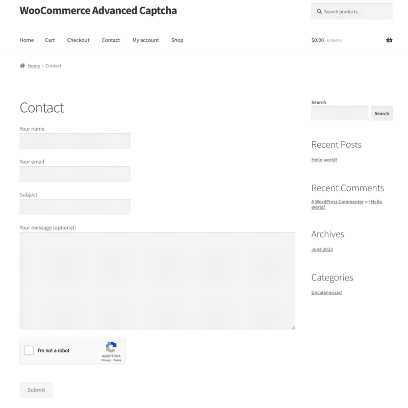 WooCommerce Advanced CAPTCHA plugin contact form 7 form