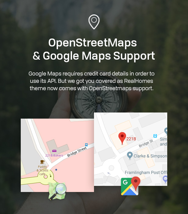 Prise en charge d'OpenStreetMap et de Google Maps pour les marqueurs de propriétés immobilières
