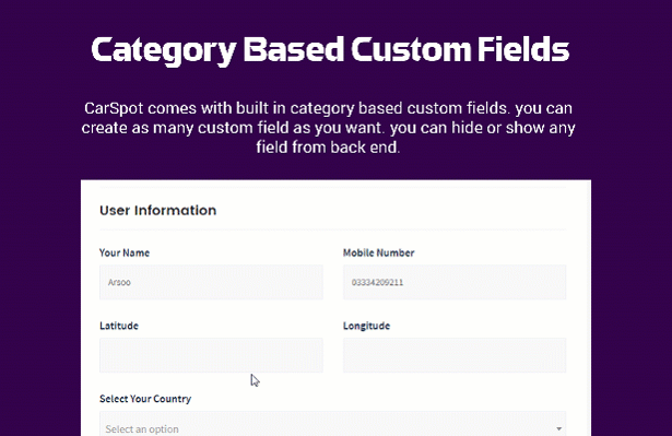 automotive theme with category based custom fields