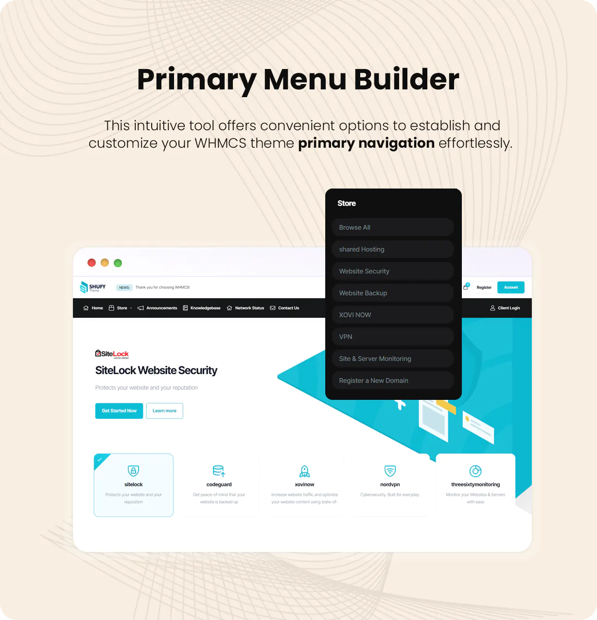 shufytheme whmcs theme primary menu builder