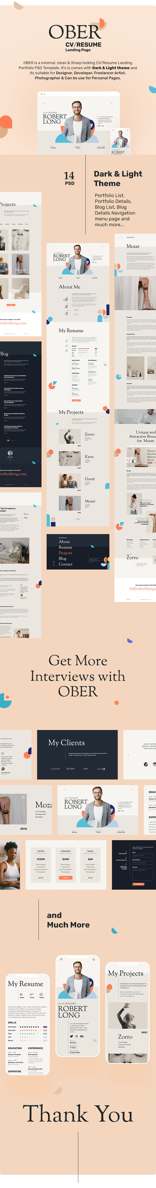 OBER - Resume CV Landing Page PSD Template - 1