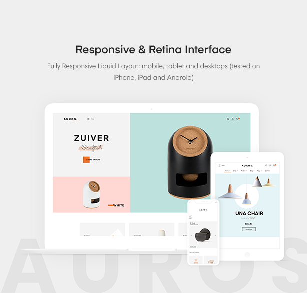 Responsive & Retina Interface Auros Furniture Elementor WooCommerce Theme