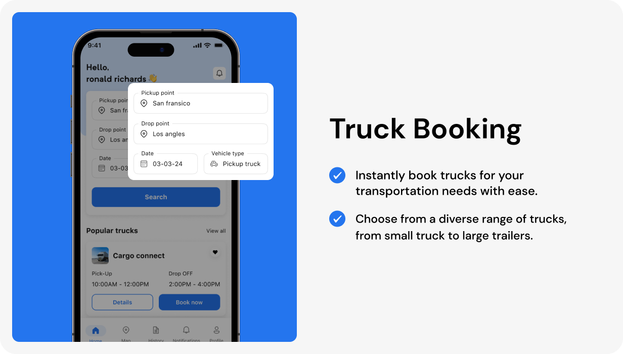 TruckerZone UI template | Online Truckload Booking App in Flutter | FreightFlow App Template - 6