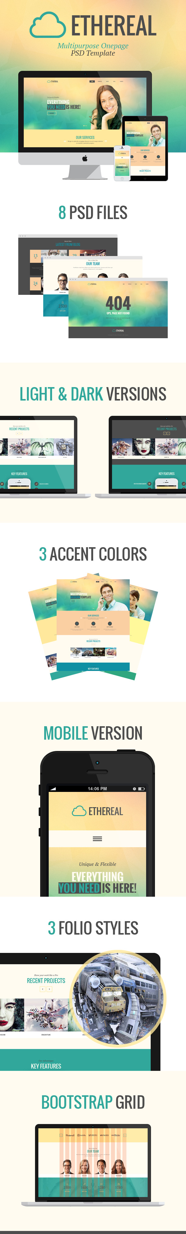 Ethereal - Multipurpose Onepage PSD Template - 1