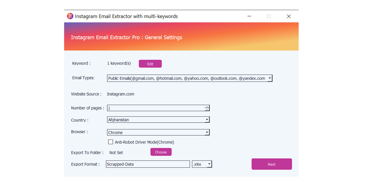 Instagram eMails Scrapper & Extractor Pro - 4