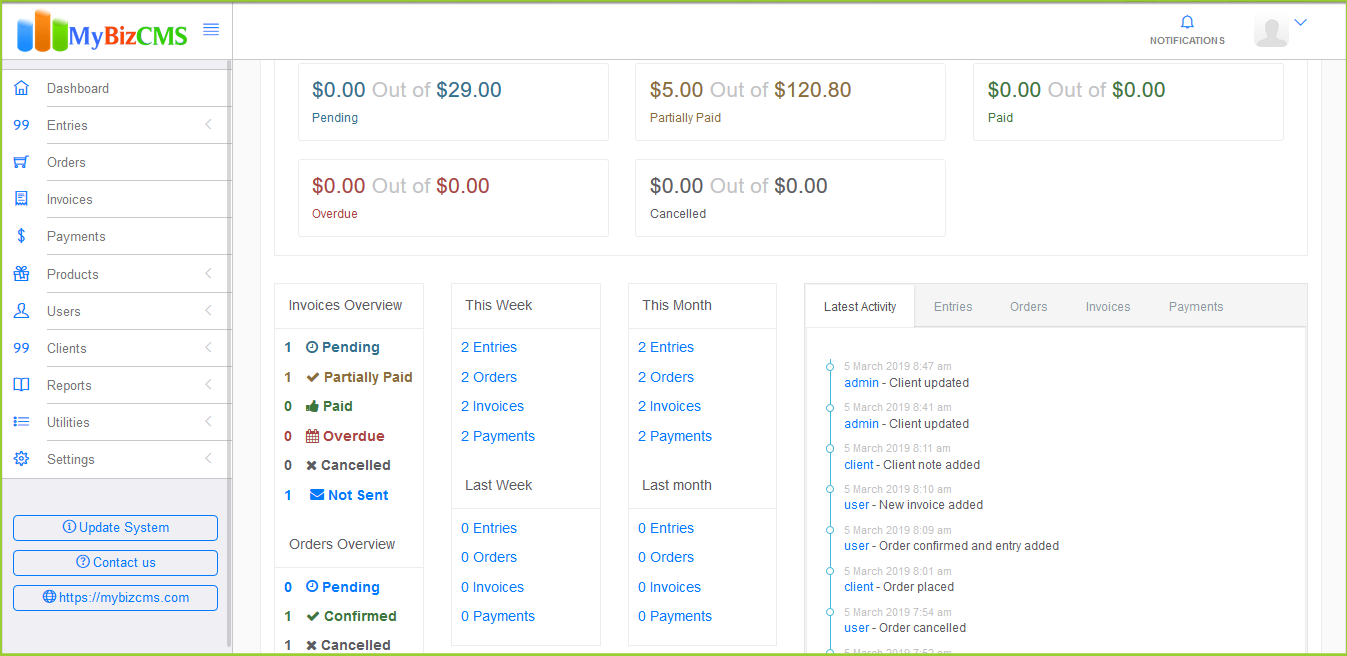 MyBizCMS : Sales Entries CRM with User roles, Inventory control, Invoices and Payments - 1