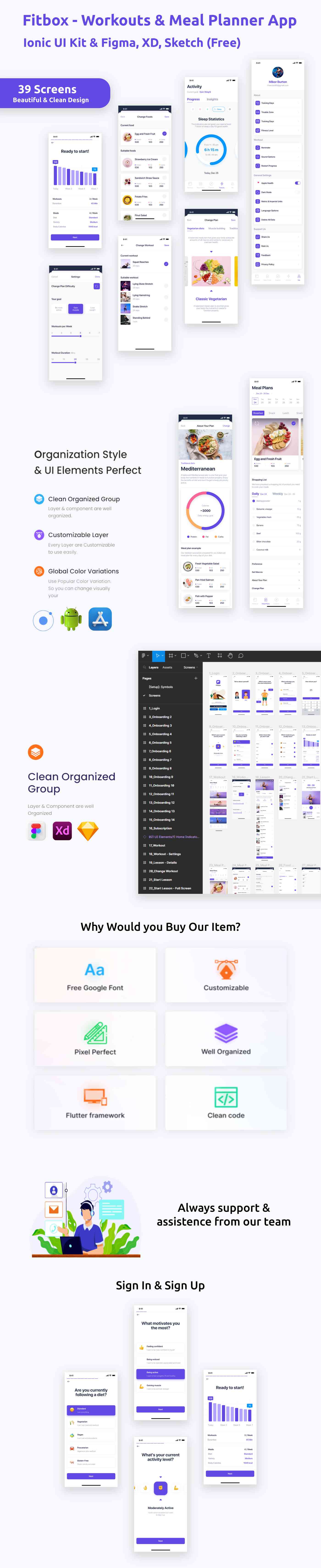 Workouts & Meal Planner App | Ionic | Figma + XD + Sketch FREE | Life Time Update | Fitbox - 1