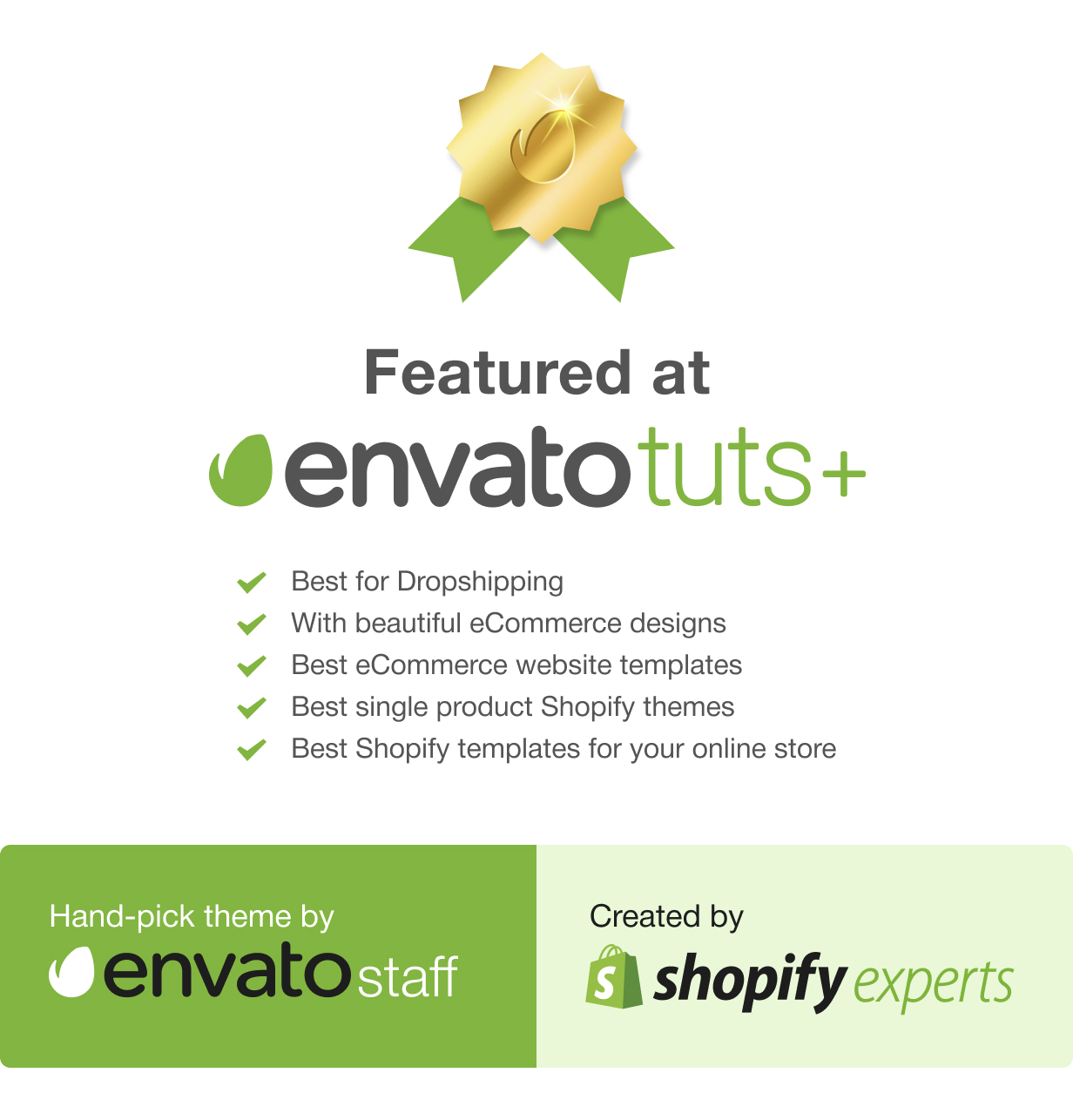 Thème Shopify en vedette par Envato, TutsPlus, équipe de sélection manuelle par Shopify Inc.